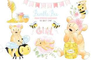 Bumble Bee and Honey Watercolor Clipart for Embroidery Projects