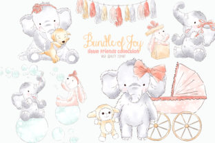 Elephant Baby Girl Watercolor Clipart for Branding and Illustrations