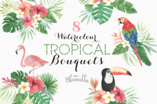 Flamingo Watercolor Bouquets Parrot Set: A Vibrant Illustration for Creative Projects