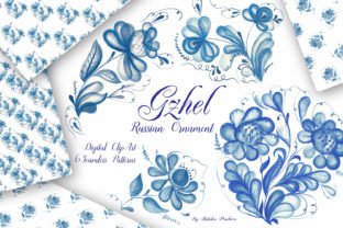 Gzhel Watercolor Cipart Illustrations for Real-World Crafting