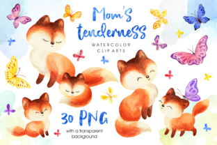 Mom's Tenderness. Watercolor Foxes and B Illustrations