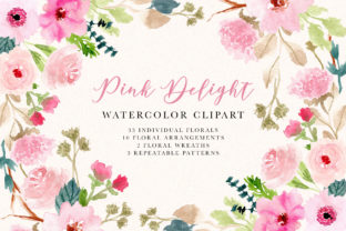 Pink Delight Watercolor Floral Clipart & Illustrations