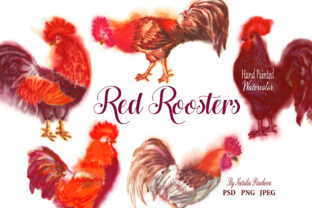Red Roosters Red Watercolor Clipart: A Vibrant Illustration for Handmade Creations