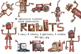 Robots Watercolor Clip Art Set: A Versatile Illustration for Modern Branding