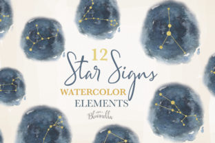 Star Signs Set 12 Watercolor Zodiac Sky Illustrations