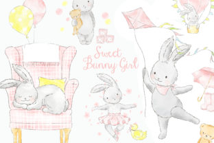 Sweet Pink Bunny Girl Watercolor Clipart for Creative Projects