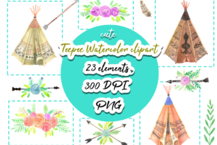 Teepee Watercolor Clipart Illustration