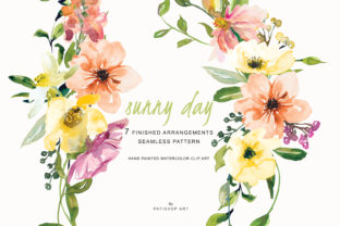 Watercolor Lemon Peach Flowers Clipart and Illustrations