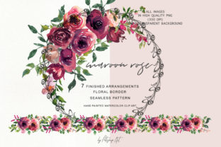 Watercolor Maroon Rose Clipart and Illustrations