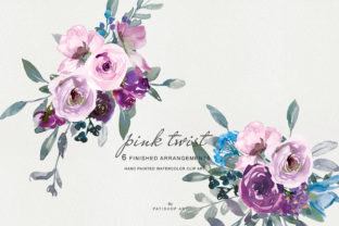 Watercolor Pink and Purple Roses Clipart and Illustrations